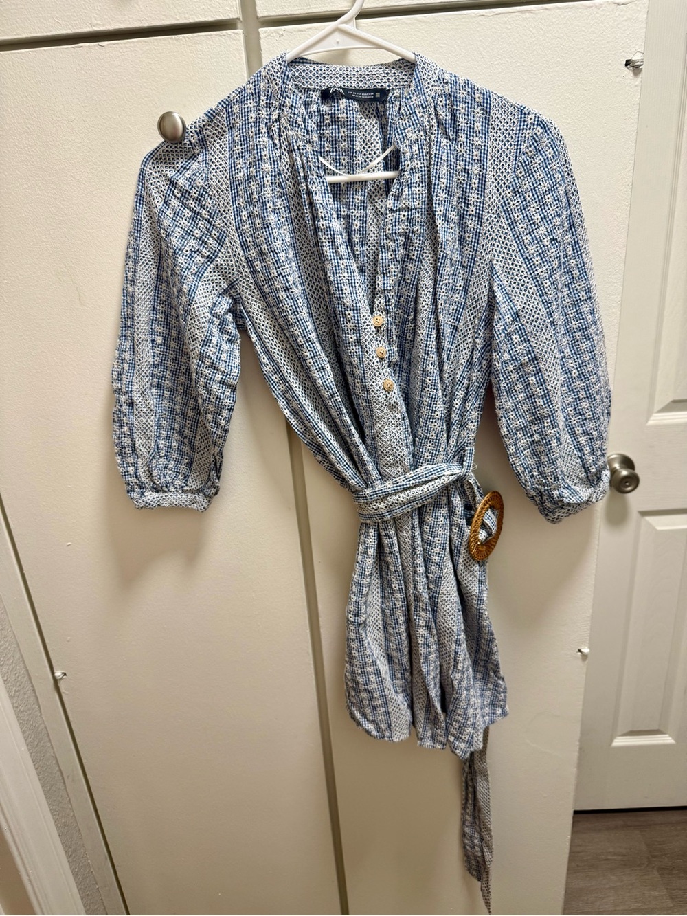 Zara Blue White Embroidered Boho Dress XS
